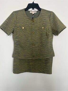 MICHAEL Michael Kors Olive Zebra-Print Button Front Top with Gold Buttons